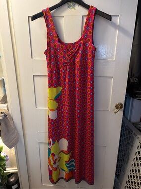 Vibrant Pink Floral Maxi Sun Dress with Tropical Print NEW